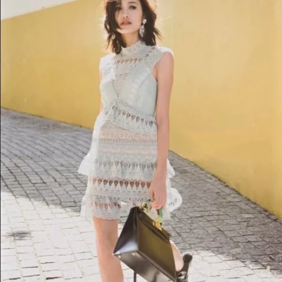 Self-Portrait Teardrop Guipere Paneled Mini Dress - Picture 8 of 8